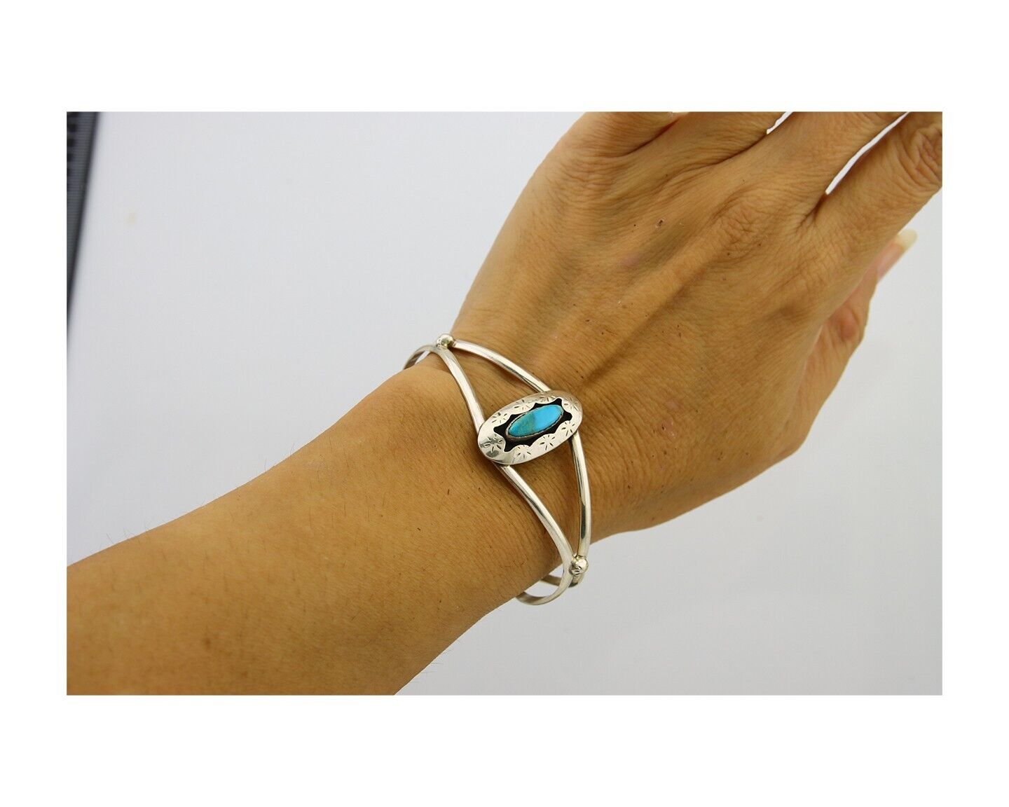 Navajo Cuff Bracelet 925 Silver Turquoise Cuff Artist Signed IJC C.80's