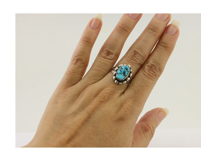 Navajo Ring 925 Silver Sleeping Beauty Turquoise Artist Signed SC C.80's