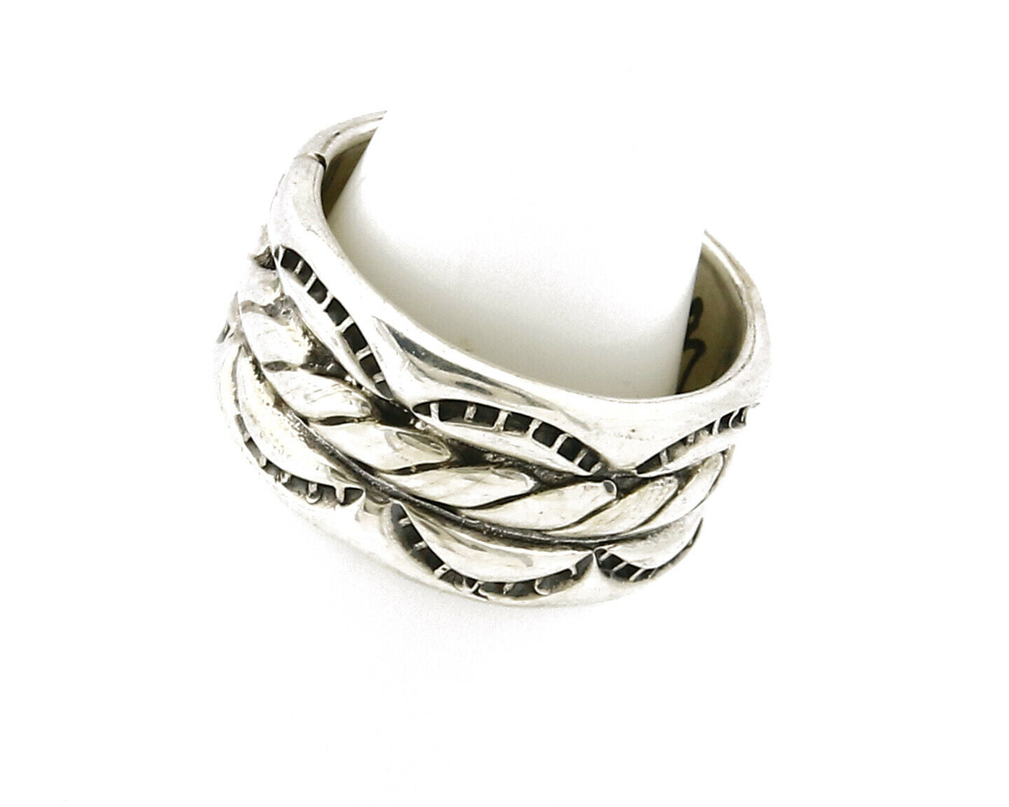 Navajo Ring .925 Silver Handmade Hand Stamped 3 Row Rope Band C.1980's Size 5.25