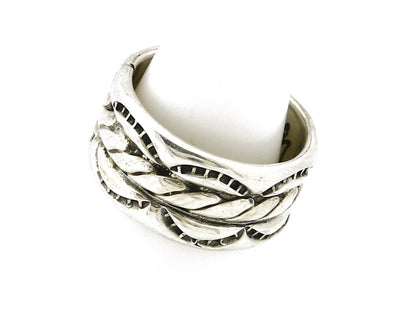 Navajo Ring .925 Silver Handmade Hand Stamped 3 Row Rope Band C.1980's Size 5.25