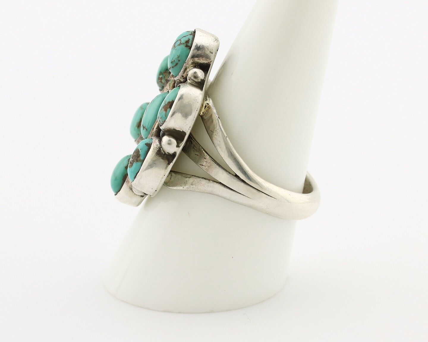 Navajo Ring 925 Silver Spiderweb Turquoise Artist Signed LP C.80's