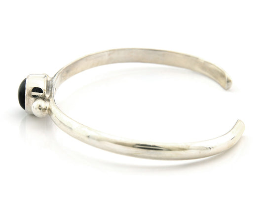 Navajo Cuff Bracelet Sterling Silver Natural Mined Black Onyx Native Artist