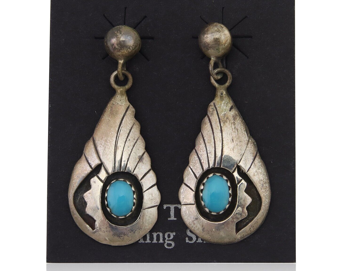 Navajo Earrings 925 Silver Blue Turquoise Native American Artist C.80's