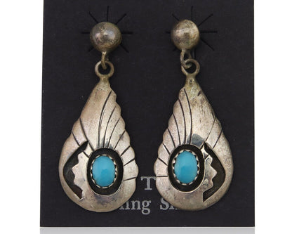 Navajo Earrings 925 Silver Blue Turquoise Native American Artist C.80's