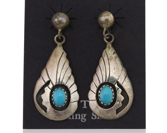 Navajo Earrings 925 Silver Blue Turquoise Native American Artist C.80's