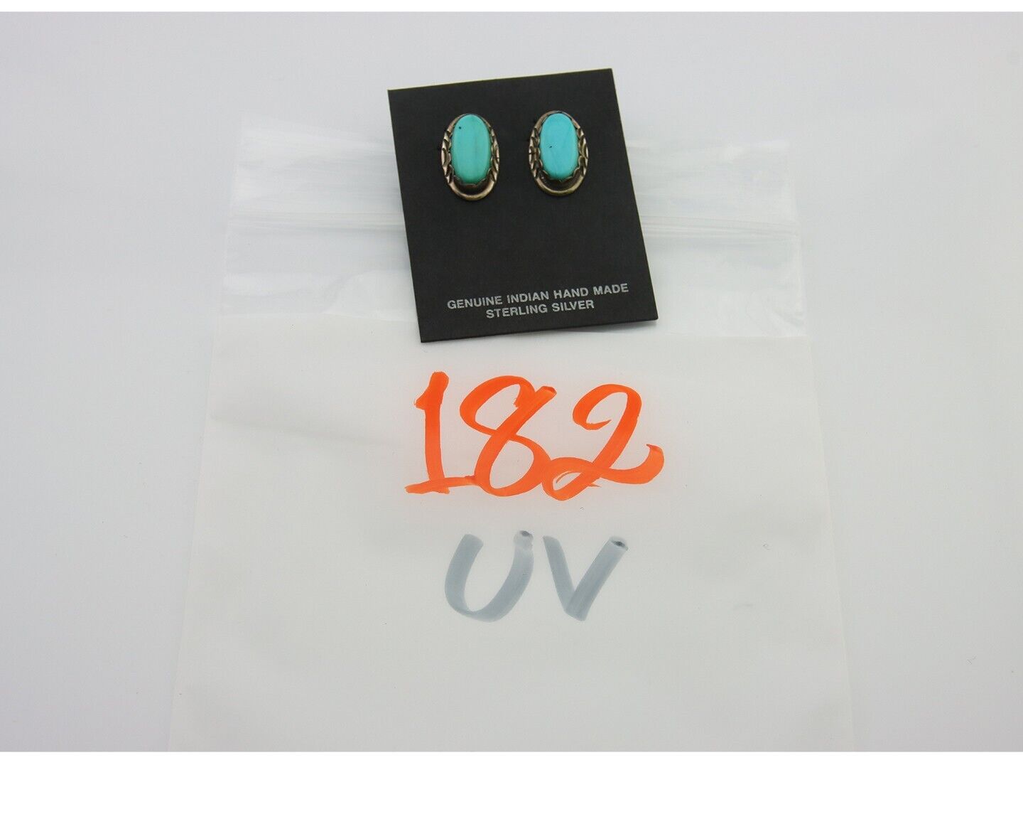 Navajo Earrings 925 Silver Hand Stamped Natural Turquoise Native Artist C.80's