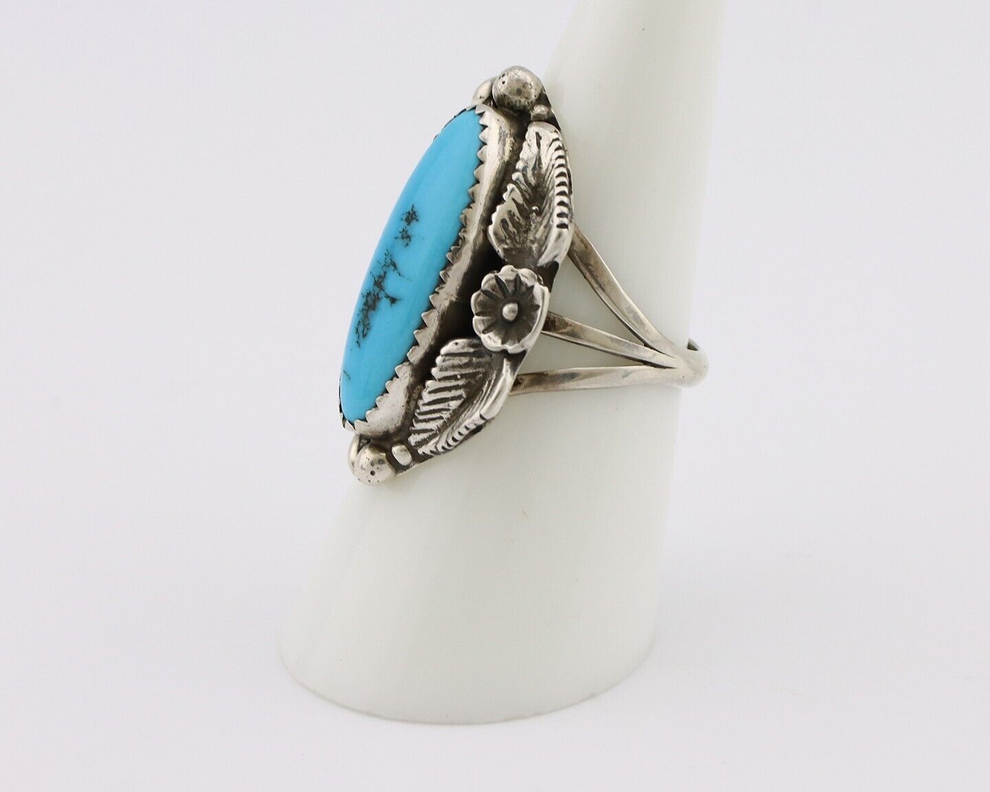 Navajo Ring 925 Silver Sleeping Beauty Turquoise Signed SC C.80's