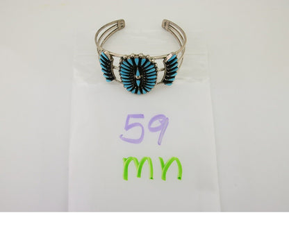 Men Navajo Bracelet 925 Silver Natural Blue Turquoise Signed Benson Yazzie C80s