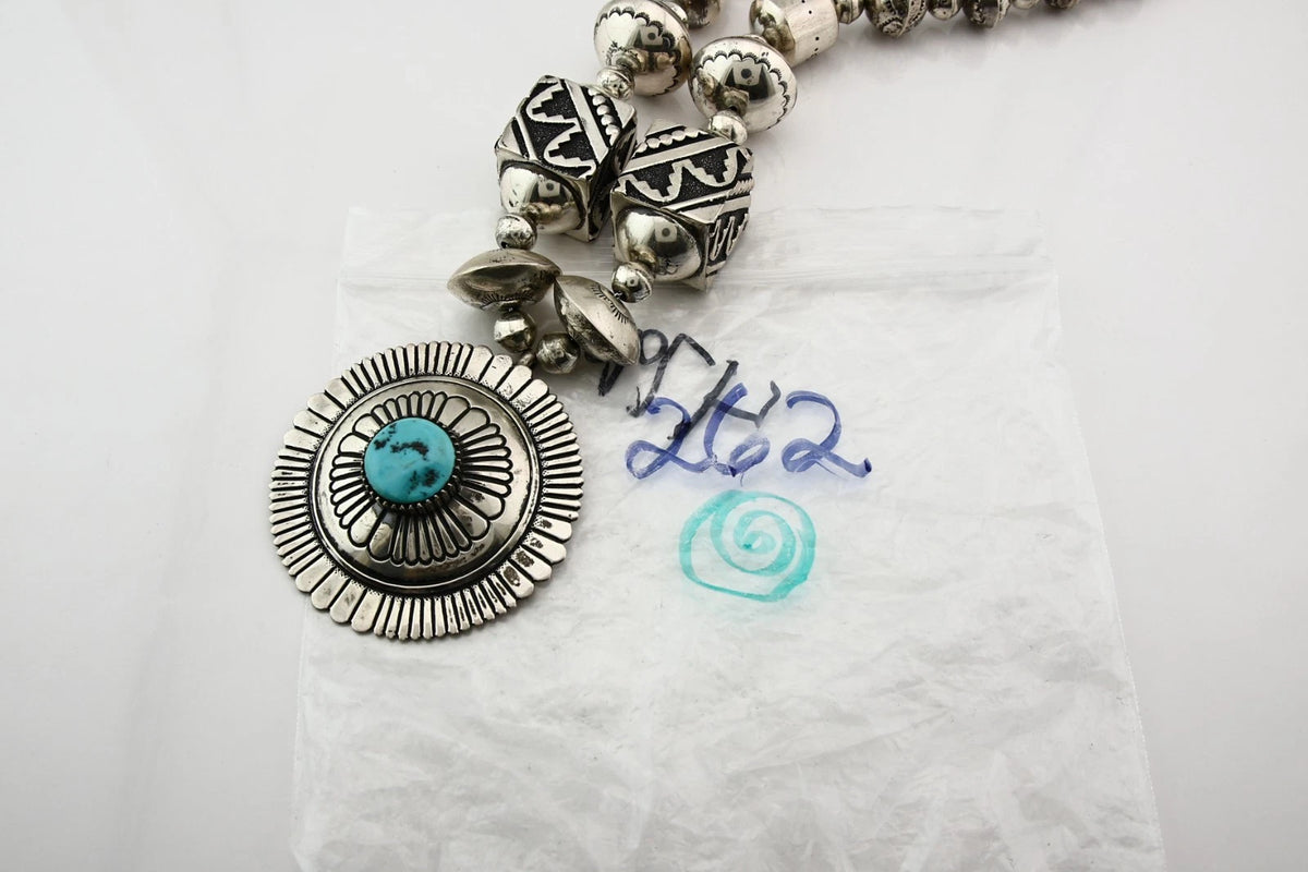 Navajo Necklace Natural Turquoise Vintage Signed Thomas Singer C.80's
