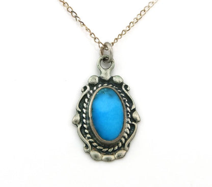 Navajo Necklace Sterling Silver Natural Blue Turquoise Handmade Vintage