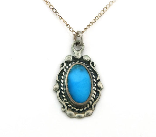 Navajo Necklace Sterling Silver Natural Blue Turquoise Handmade Vintage