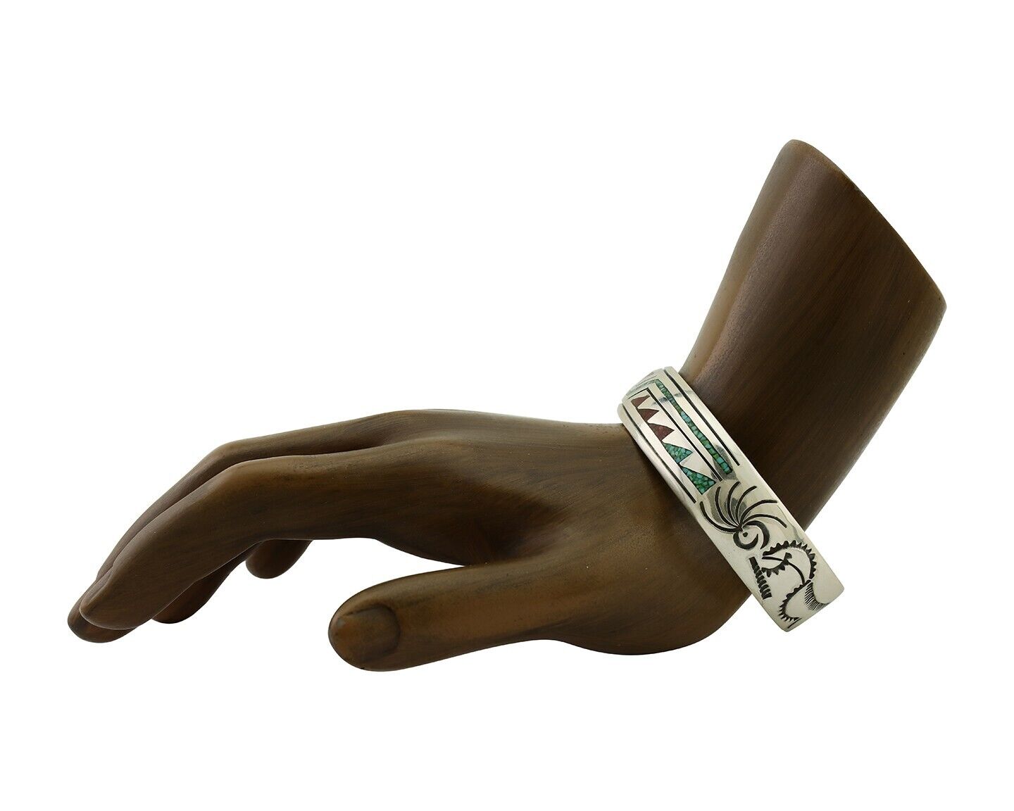 Navajo Inlay Bracelet 925 Silver Turquoise & Coral Signed Stanely Bain C.80's