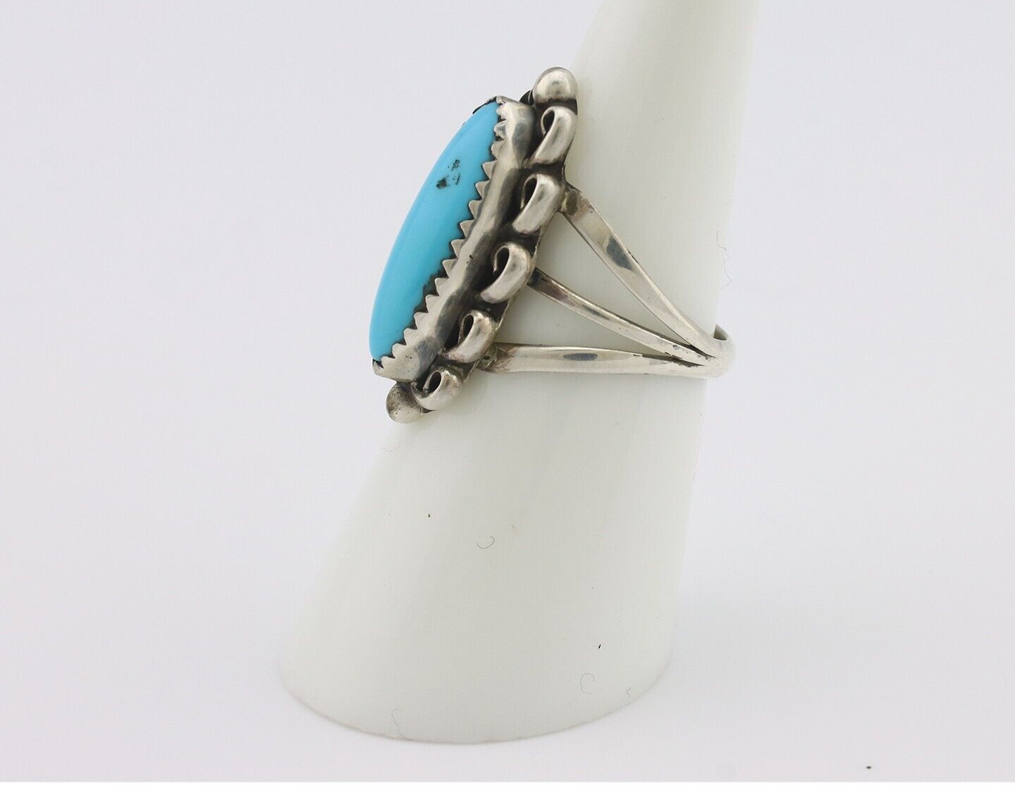Navajo Ring .925 Silver Sleeping Beauty Turquoise Signed SkyStone Creations C80s