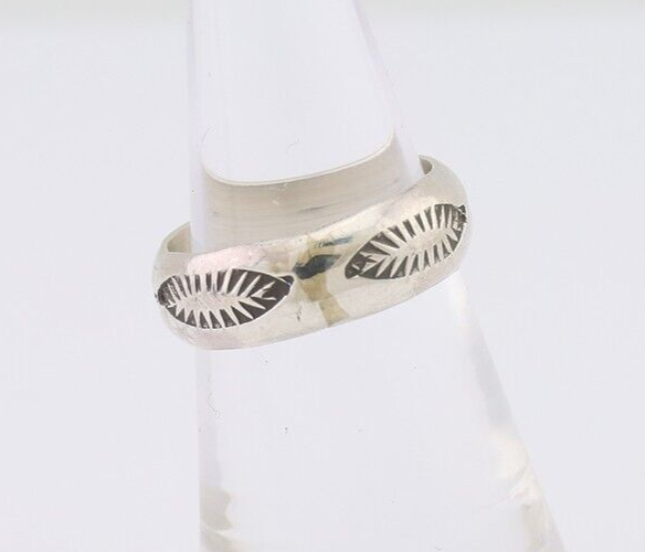 Navajo Hand Stamped Band 925 Silver 6.0 mm Signed Larry Chavez Size 6.0 C.80's