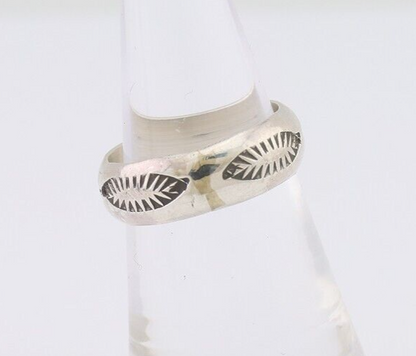 Navajo Hand Stamped Band 925 Silver 6.0 mm Signed Larry Chavez Size 6.0 C.80's