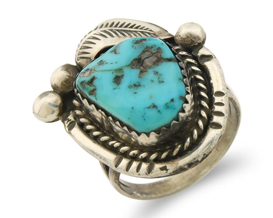 Navajo Ring 925 Sterling Natural Blue Turquoise Native Artist C.80's Size 5.75