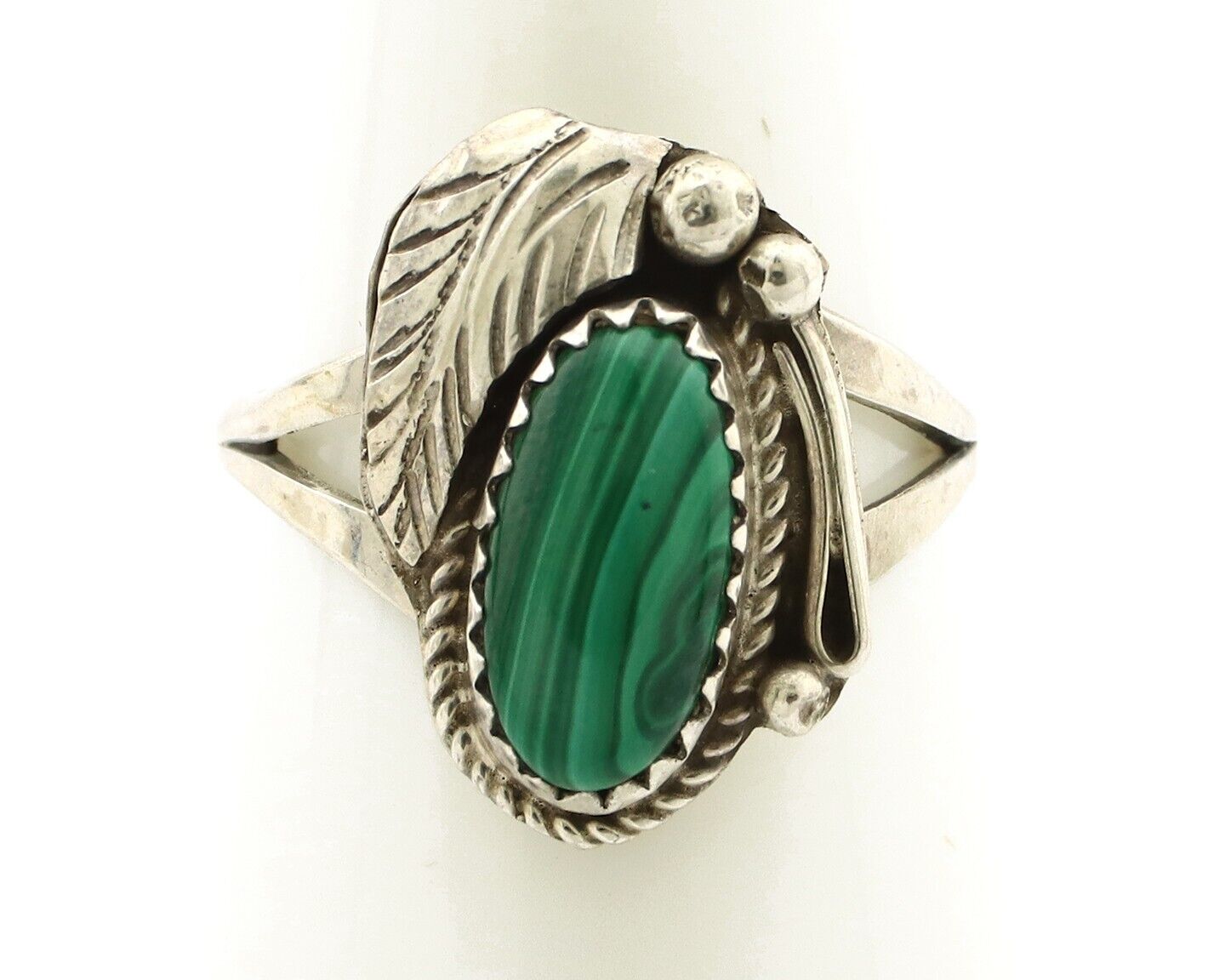 Navajo Ring 925 Silver Natural Mined Malachite Artist Signed Justin Morris C.80s