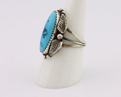Navajo Ring 925 Silver Sleeping Beauty Turquoise Signed SC C.80's