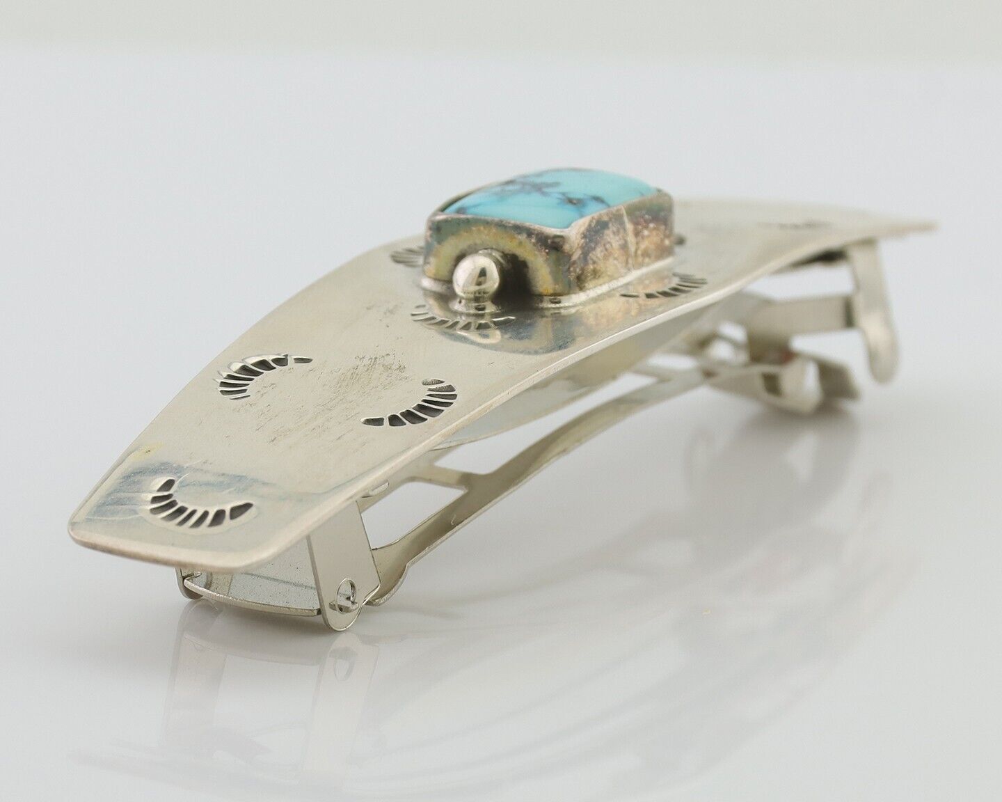 Navajo Hair Clip Barrette 925 Silver Morenci Turquoise Native Artist C.80's