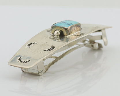 Navajo Hair Clip Barrette 925 Silver Morenci Turquoise Native Artist C.80's