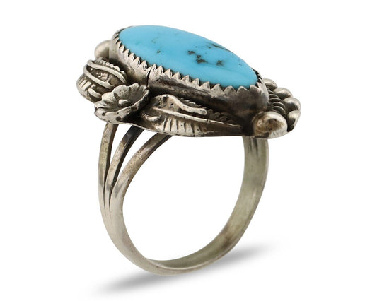 Navajo Ring 925 Silver Sleeping Beauty Turquoise Signed SC C.80's