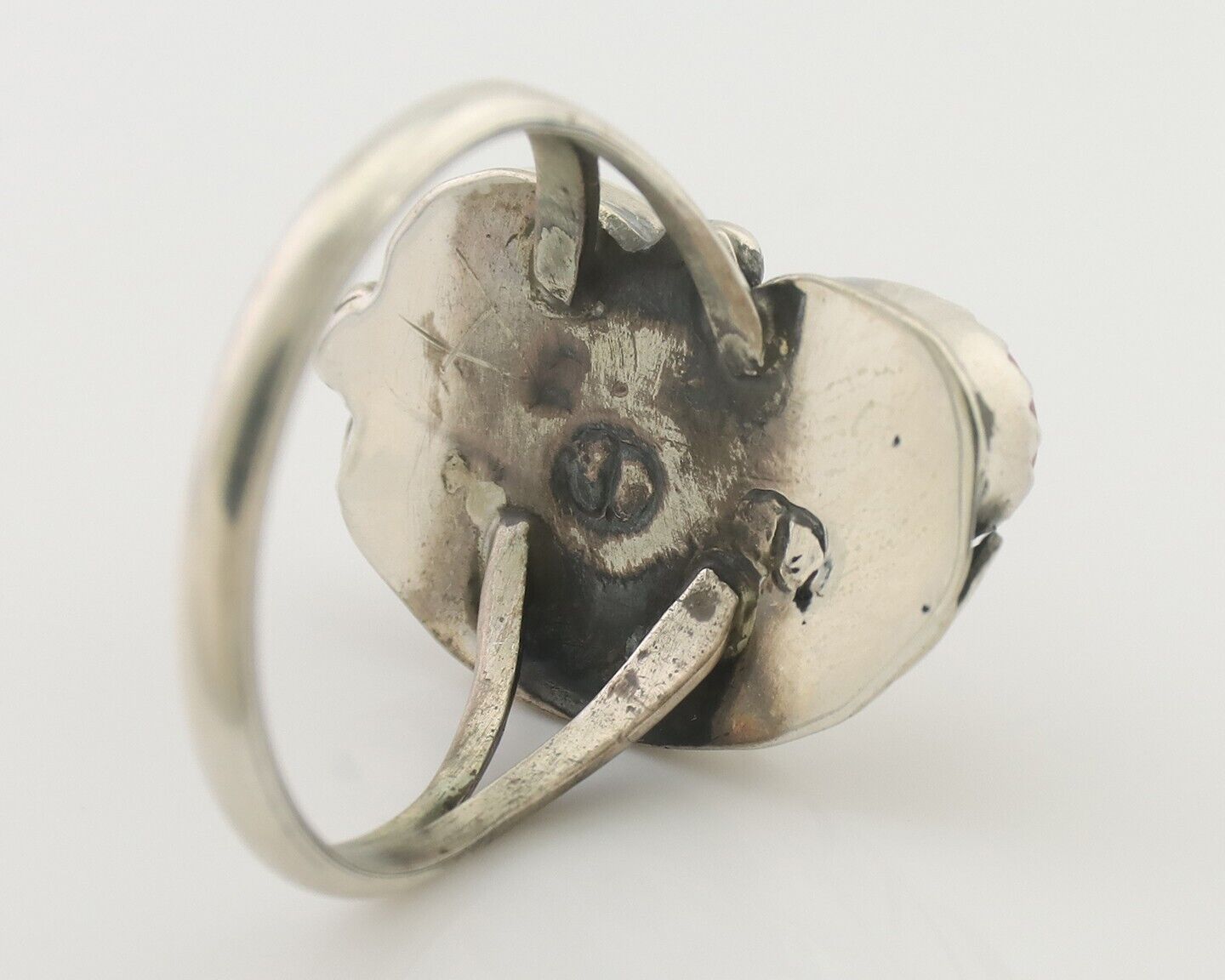 Navajo Handmade Ring 925 Silver Natural Mediterranean Coral Signed 88 C.80's