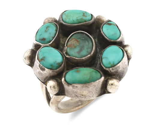 Navajo Ring .925 Silver Blue Turquoise Native American Artist C.1980's