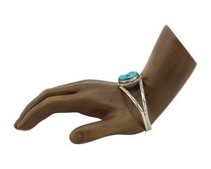 Navajo Bracelet 925 Silver Sleeping Beauty Turquoise Signed Robert Vandover C80s