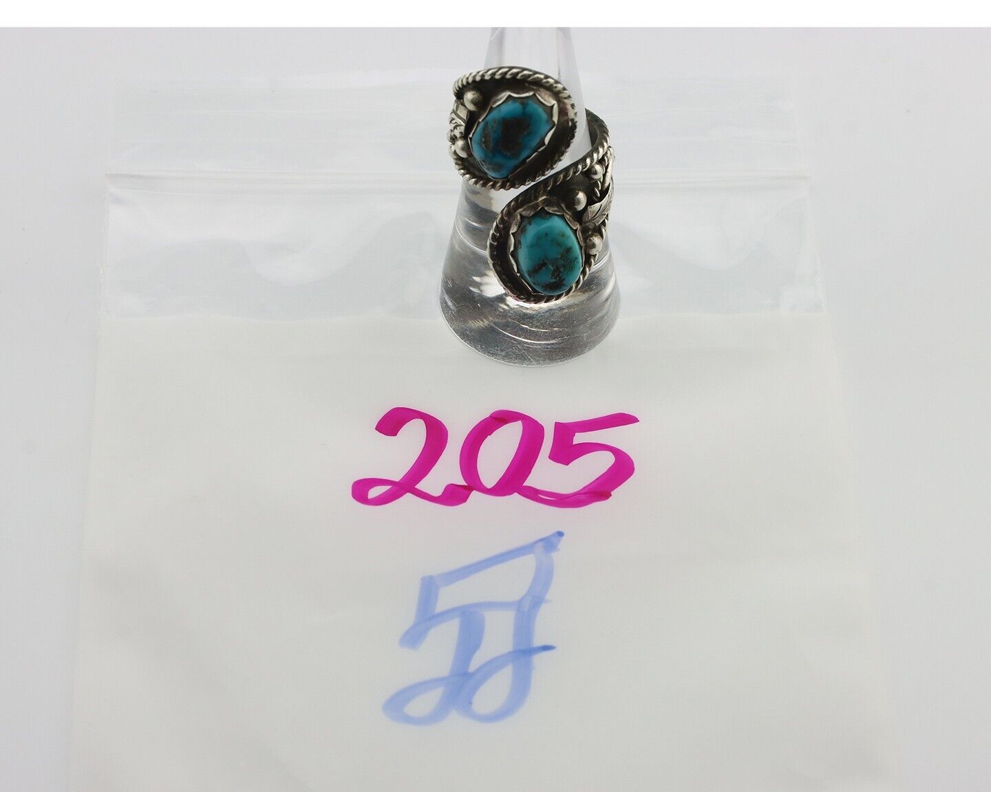Navajo Ring 925 Silver Sleeping Beauty Turquoise Artist Signed SC C.80's