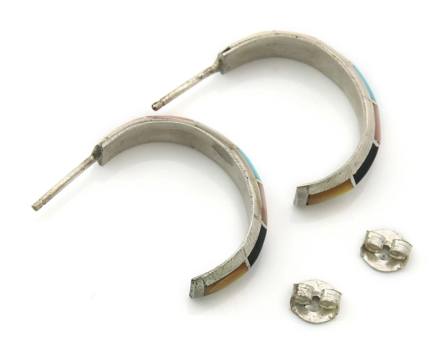 Navajo Half Hoop Earrings Sterling Silver Natural Gemstone Native Handmade