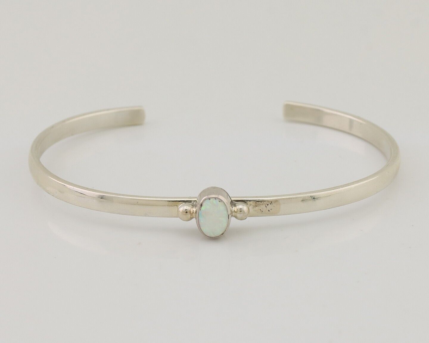 Navajo Cuff Bracelet 925 Silver Opal Native American Artist C.90's