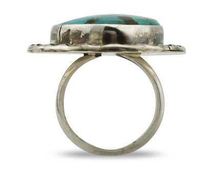 Navajo Ring 925 Silver Natural Turquoise Native Artist Signed KH C.80's