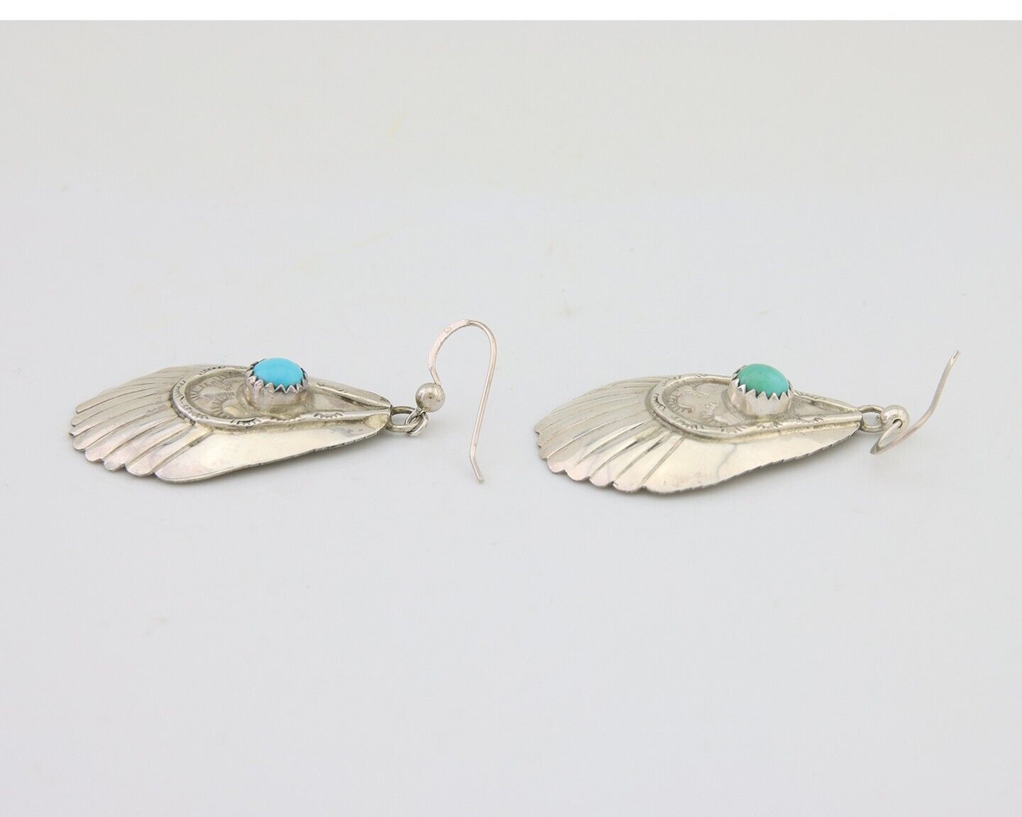 Navajo Earrings 925 Silver Turquoise Artist Signed Dean Brown C.80's