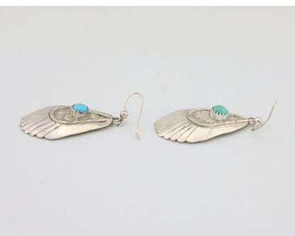 Navajo Earrings 925 Silver Turquoise Artist Signed Dean Brown C.80's