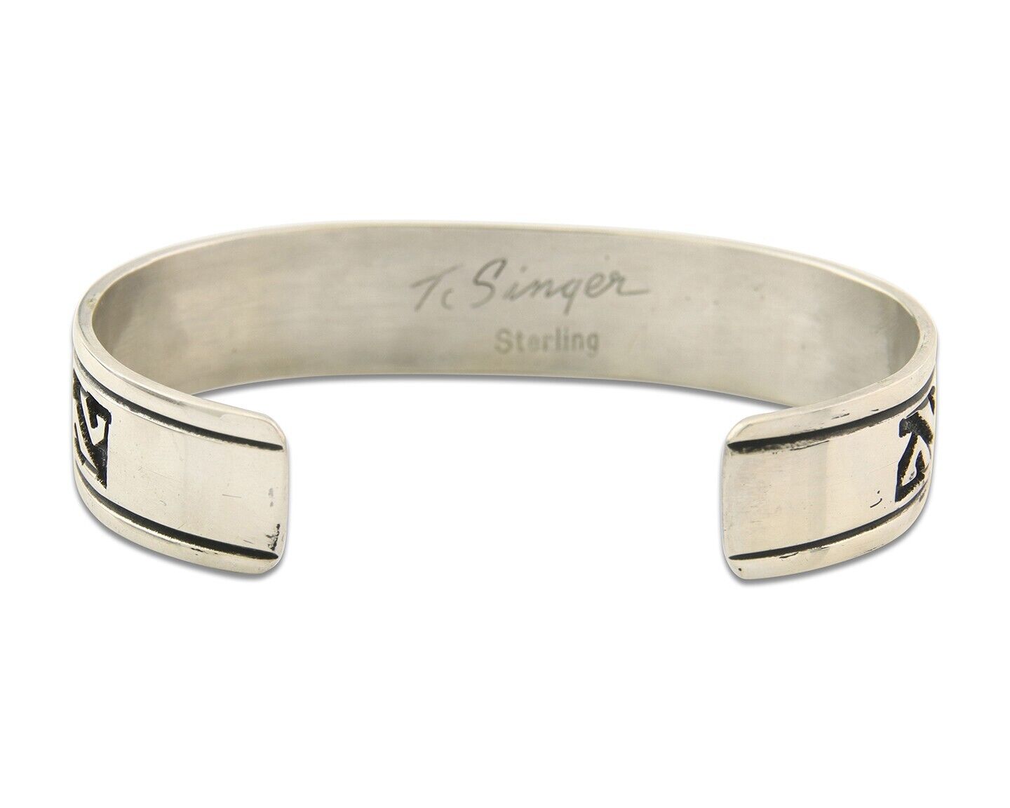 Navajo Bracelet 925 Silver Artist Signed Thomas Singer Cuff Made in the 1980's