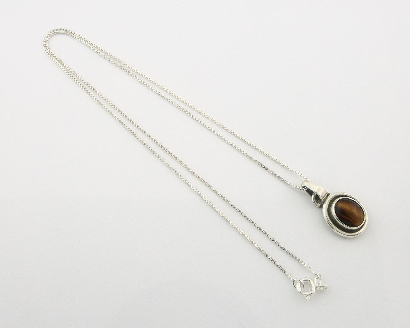 Navajo Sterling Silver Necklace Authentic Tiger Eye Sapphire Vintage Handmade