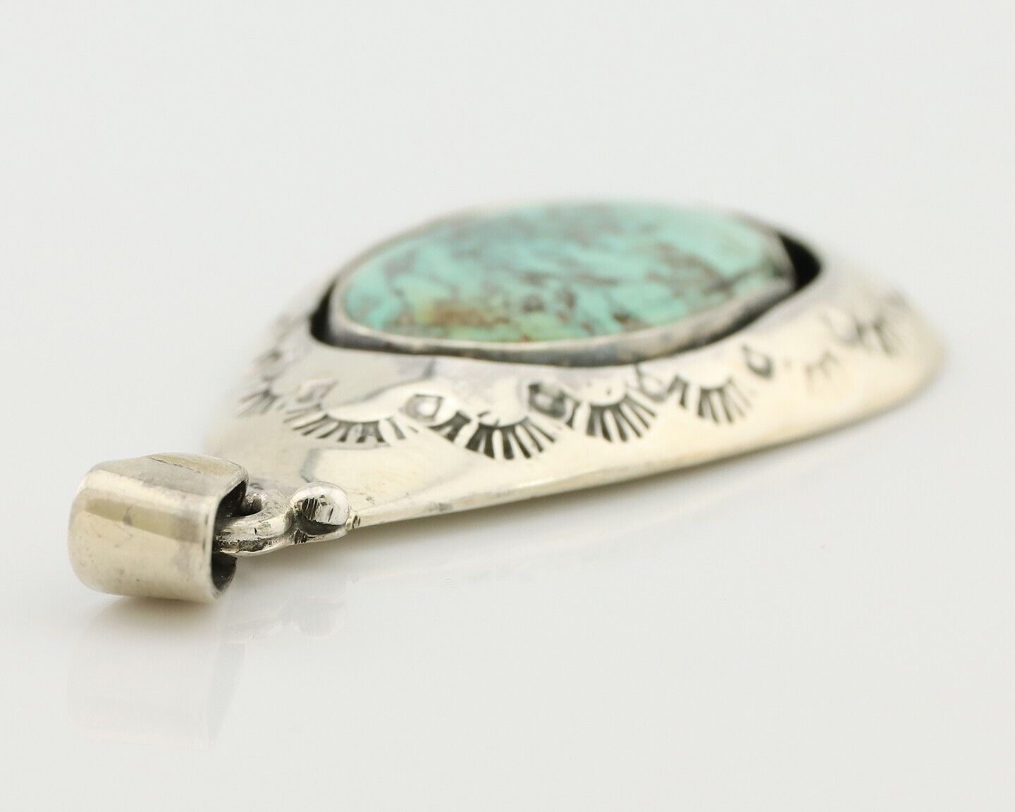 Navajo Pendant 925 Silver Blue Turquoise Artist Signed MC C.80's