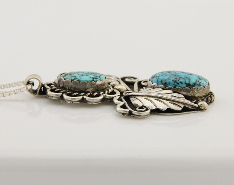 Navajo Necklace 925 Silver Natural Turquoise Artist Signed Fred Guerro C.80's