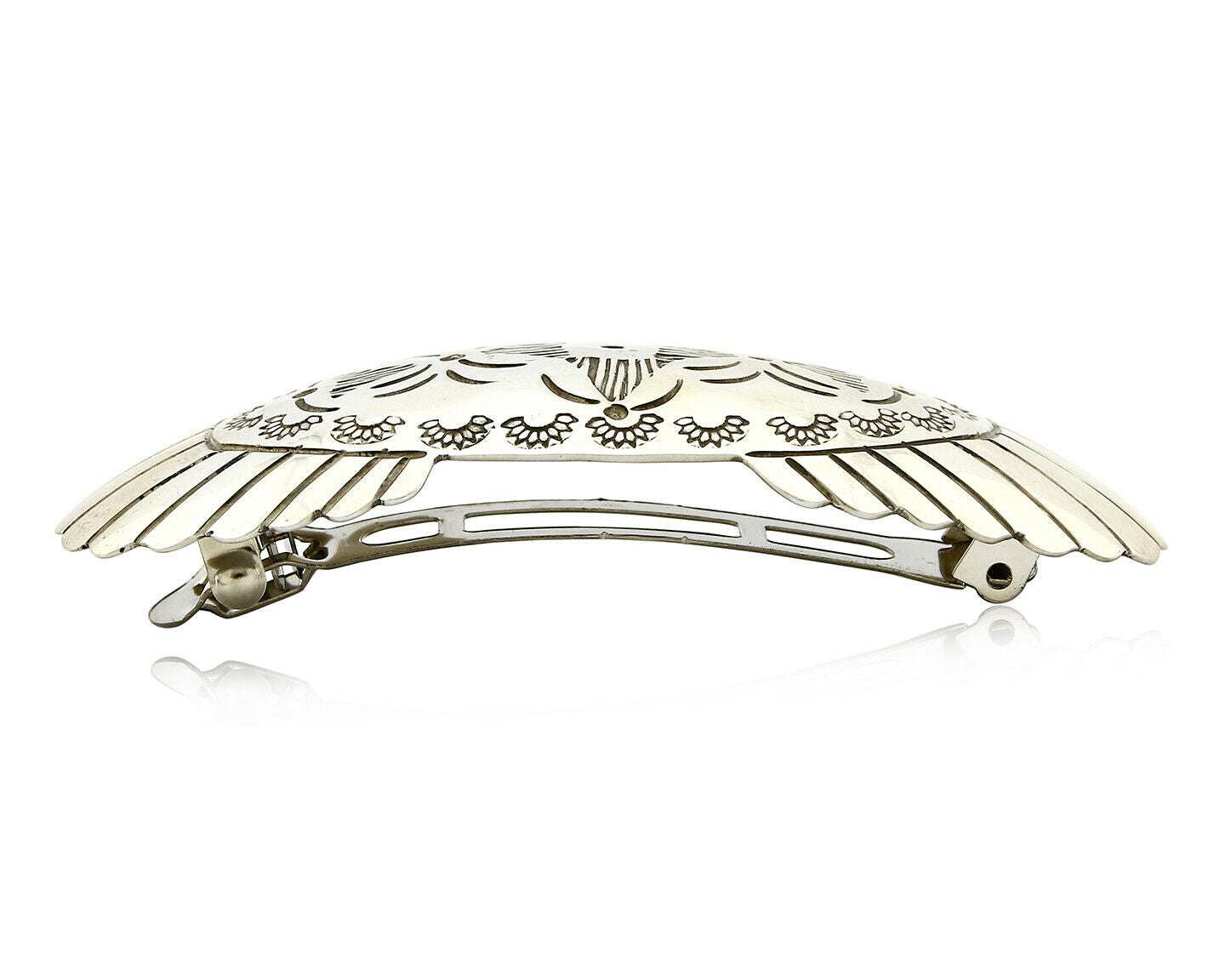 Navajo Signed Montoya 925 SOLID SILVER Hand Stamped 36mm Wide Barrette Hair Clip