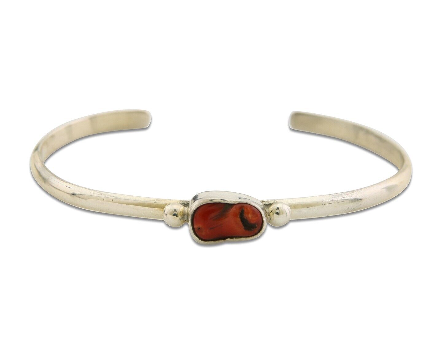 Navajo Bracelet .925 Silver Mediterranean Red Coral Cuff Native Artist C.80's