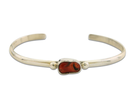 Navajo Bracelet .925 Silver Mediterranean Red Coral Cuff Native Artist C.80's