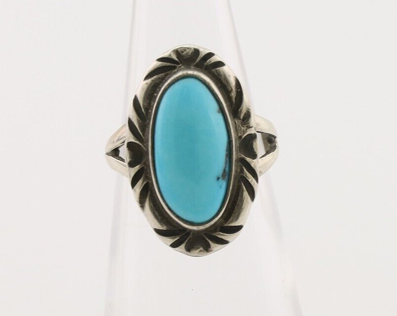 Navajo Ring 925 Silver Sleeping Beauty Turquoise Artist Signed SC C.80's