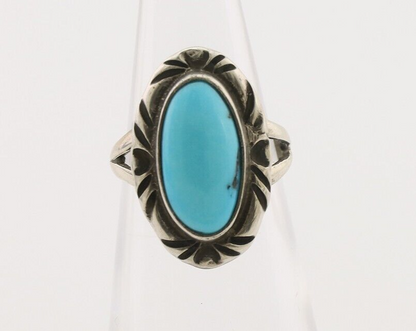 Navajo Ring 925 Silver Sleeping Beauty Turquoise Artist Signed SC C.80's