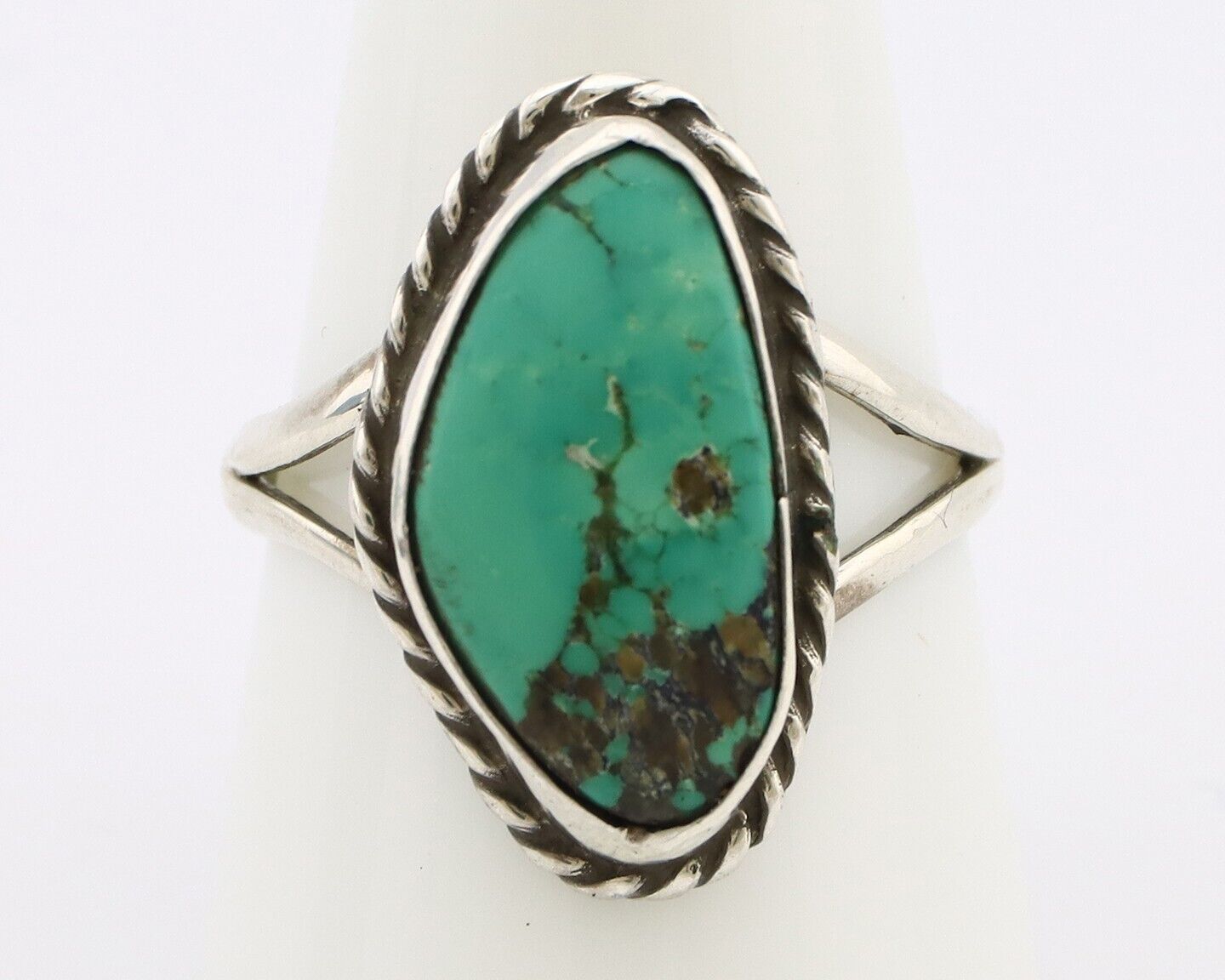 Navajo Ring 925 Silver Natural Turquoise Artist Signed Rabbit Stick C.80's
