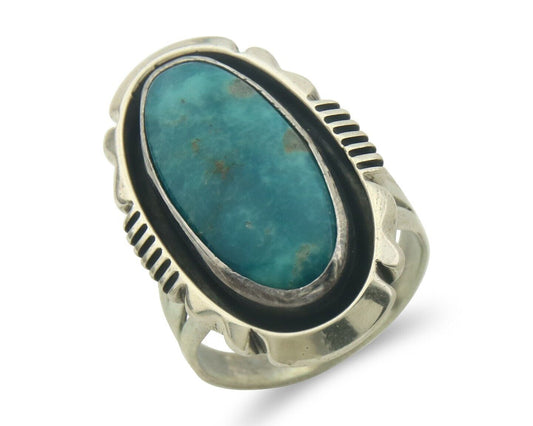 Navajo Ring 925 Sterling Turquoise Handmade Native Artist C.80's Size 7.25