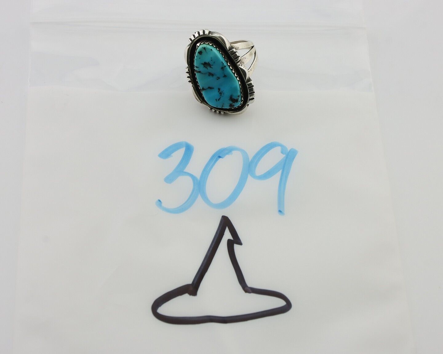 Navajo Ring 925 Silver Hand Cut Turquoise Native American Artist C.80's