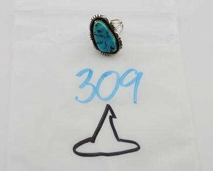 Navajo Ring 925 Silver Hand Cut Turquoise Native American Artist C.80's