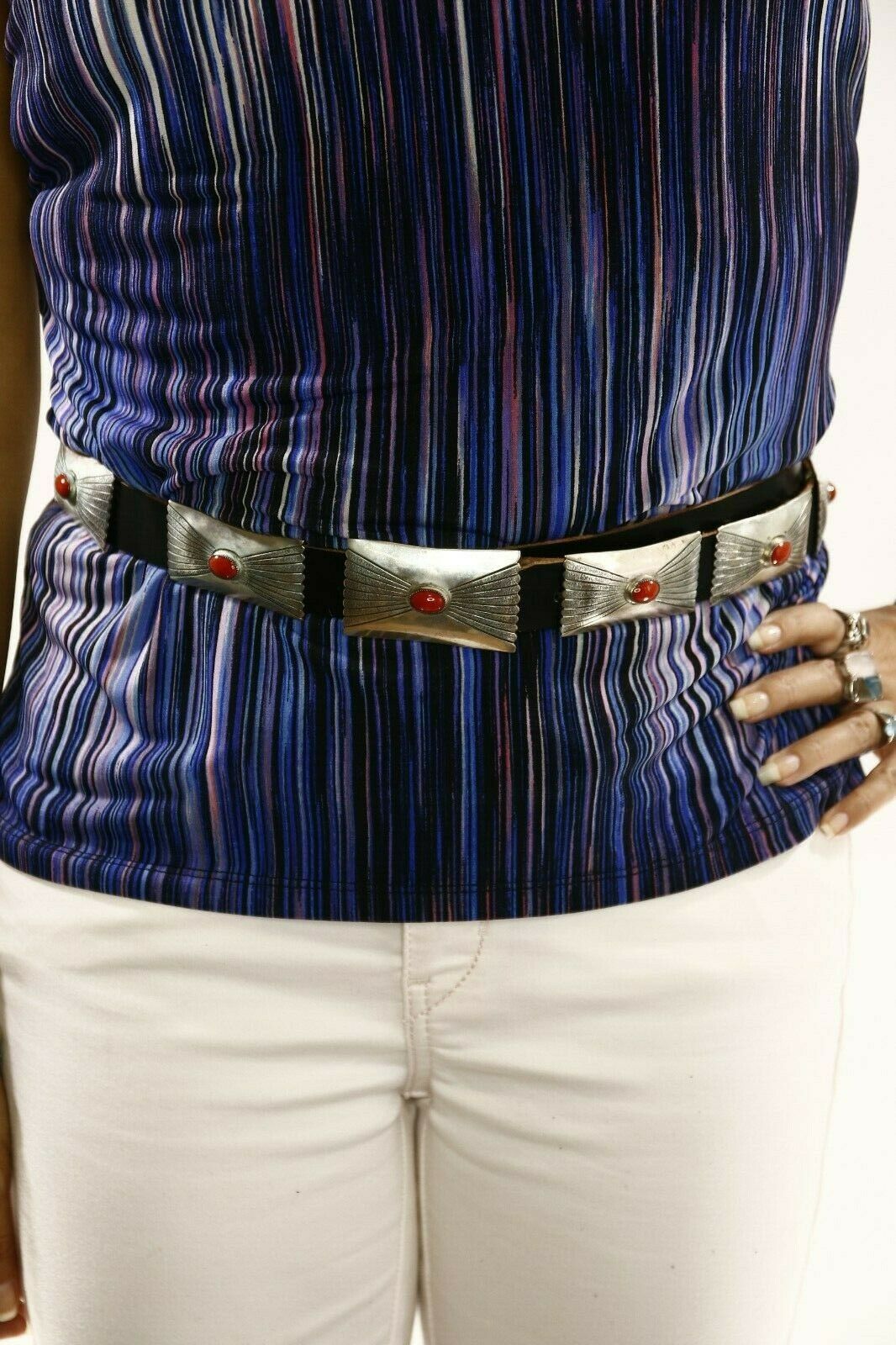 Navajo Concho Belt .925 Silver Mine #8 Coral Tobe Turpen Vault Collection