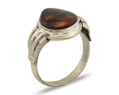 Navajo Handmade Ring 925 Silver Natural High Grade Fire Opal Native Artist C.80s