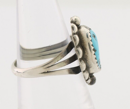 Navajo Ring 925 Silver Sleeping Beauty Turquoise Artist Signed SC C.80's